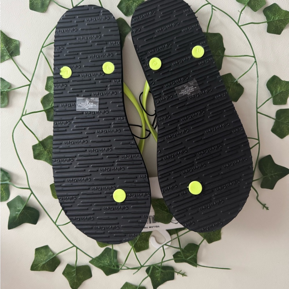 Calvin Klein Jeans Black and Neon Green Slippers